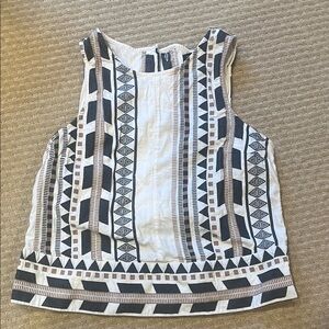 Banana Republic Cotton Black and White Geometric Ethnic Embroidered Tank Shell